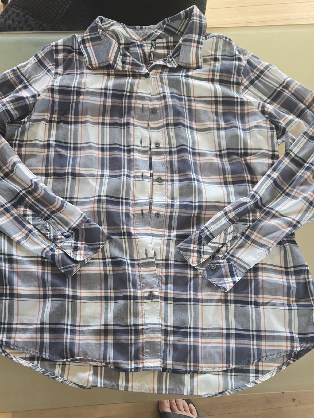 Kuhl Women's Plaid Button-Down Shirt in White, Blue, Brown